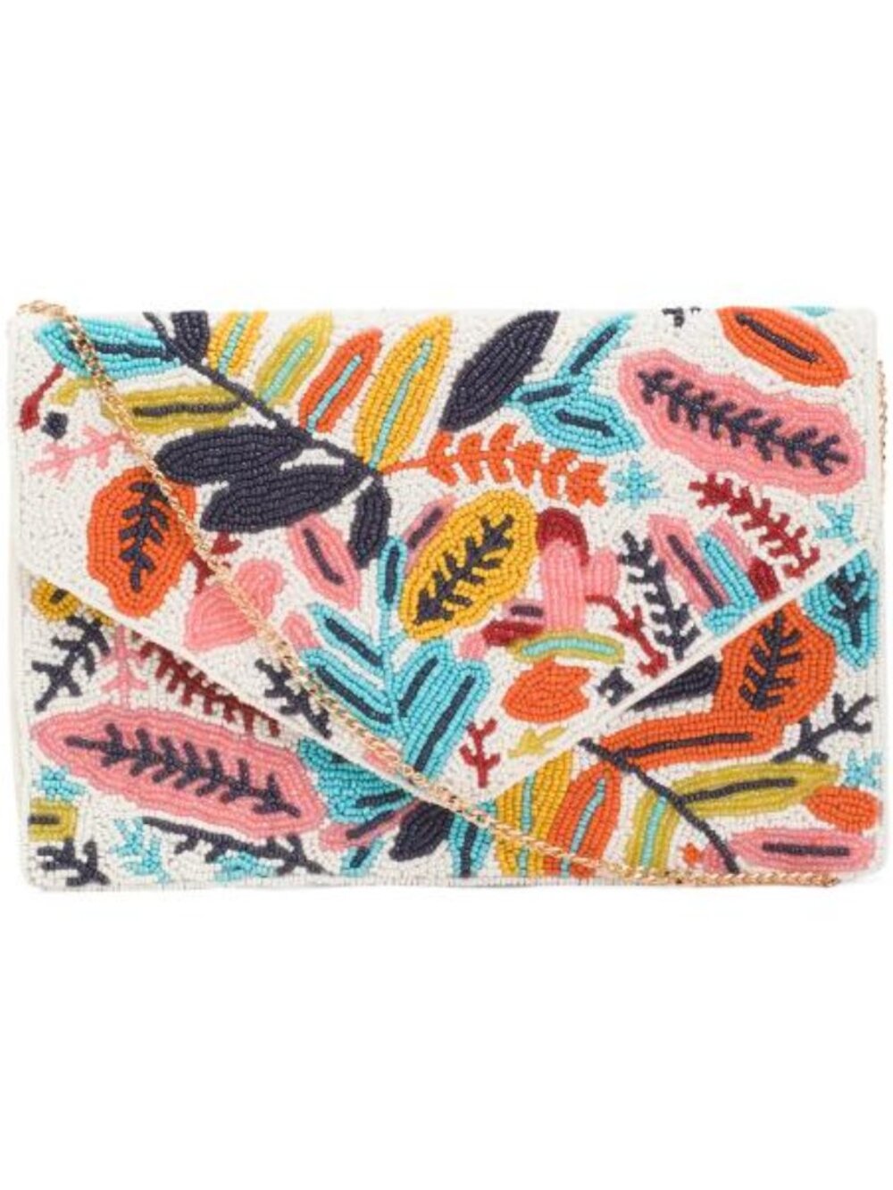 NATASHA Beaded Tropical Leaf Envelope Bag / Shoulder Bag Detachable Strap NWT